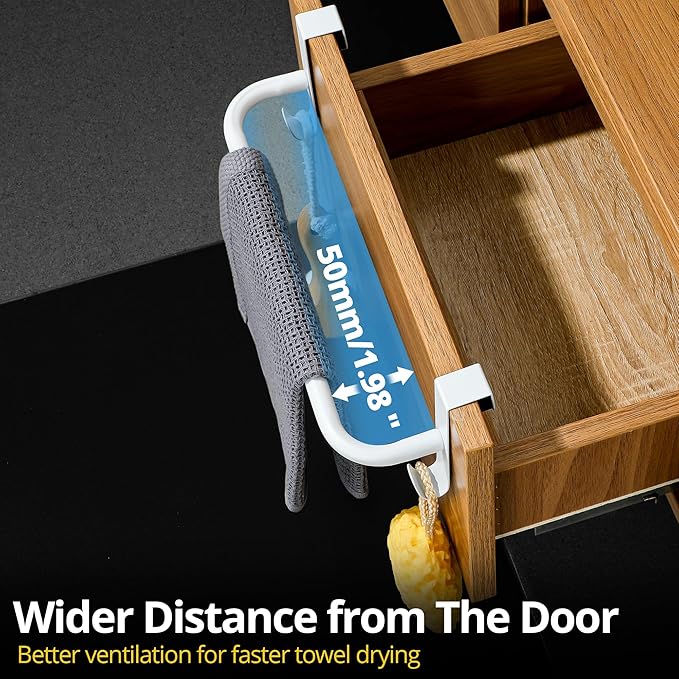 SAYAYO Over Cabinet Towel Bar White, 10 Inch Kitchen Towel Holder with 2 Hooks, Over The Cupboard Door Dish Towel Rack, 2 Pcs (11.5 Inch Total Length)
