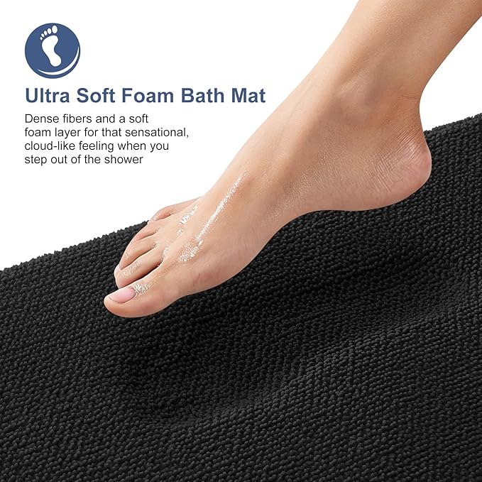 OLANLY Thick Memory Foam Bath Mat Rug 47x32, Extra Soft Absorbent Bathroom Rug, Quick Dry Bath Mats, Non-Slip, Machine Washable Carpet for Bathroom, Tub and Shower, Home Decor Accessories, Black