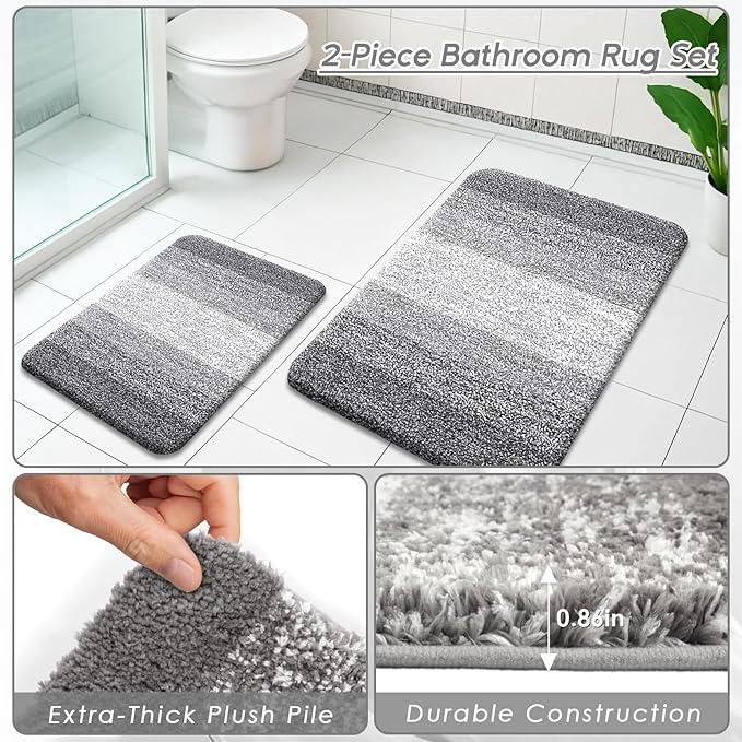 Bathroom Accessories Set - Bathroom Set with Shower Curtain and No Slip Rugs, Trash Can, Toilet Brush Holder Set, Soap Dispenser & Bath Towels - Stylish Bath Decor for Home, Apartment, Grey, 25PCS
