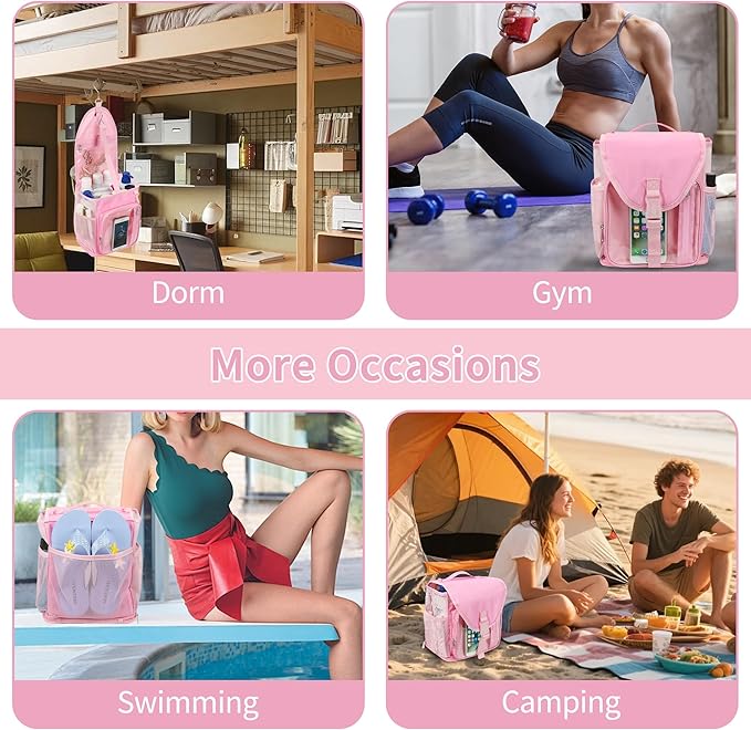 Ethereal Shower Caddy Portable, Mesh Shower Caddy Bag for College Dorm Room Essentials, Hanging Shower Bag for Gym, Camping, Beach(Pink)