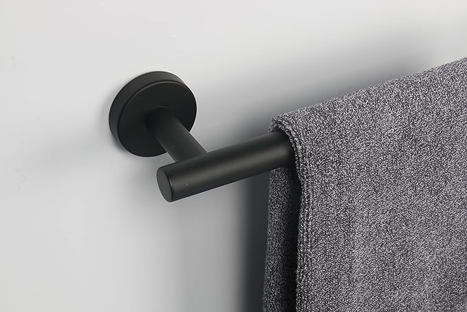 TocTen Bath Towel Bar - Thicken SUS304 Stainless Steel Bathroom Towel Holder, Towel Rod for Bathroom Heavy Duty Wall Mounted Towel Rack Hanger (18IN, Matte Black)