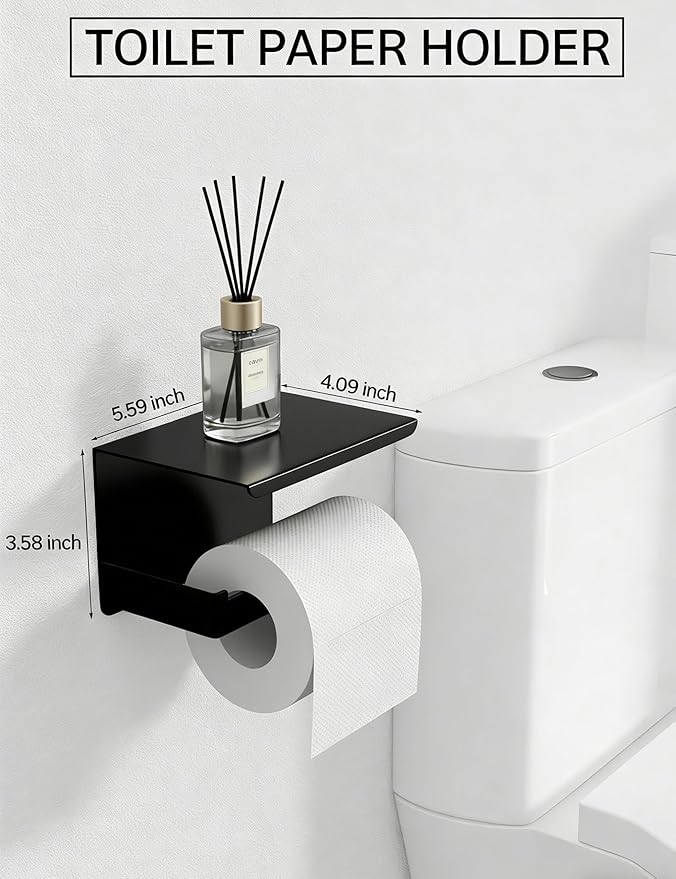 5-Pieces Matte Black Bathroom Accessories Set, Bathroom Hardware Set, SUS 304 Stainless Steel,16 Inch Towel Bar, Towel Holder, Updated Toilet Paper Holder Wall Mounted