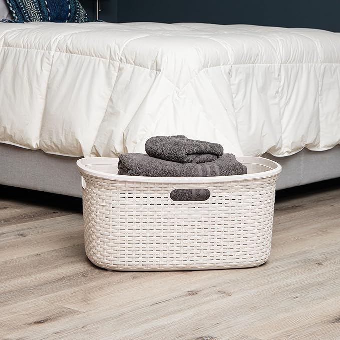 Mind Reader 40L Laundry Basket, Clothes Hamper, Premium Wicker Design, Plastic, Set of 2, Ivory