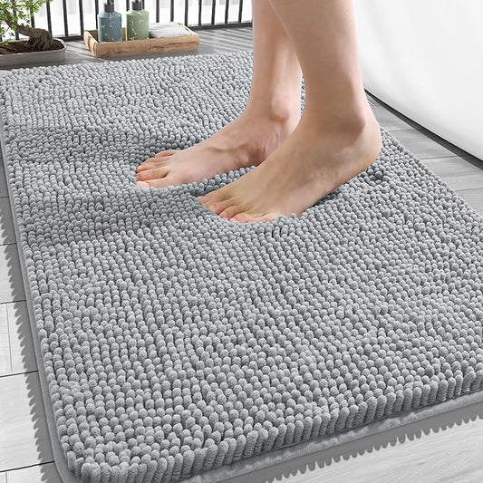 OLANLY Bathroom Rugs 34x21, Extra Soft Absorbent Chenille Bath Rugs, Rubber Backing Quick Dry, Machine Washable Bath Mats for Bathroom Floor, Tub and Shower, Home Decor Accessories, Light Grey