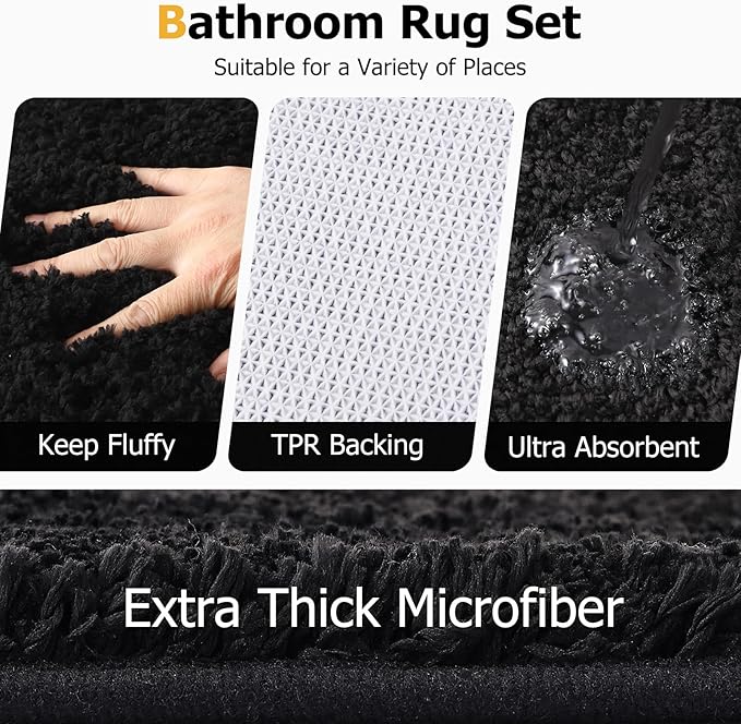 XLHOMO Bathroom Sets with Shower Curtain and Rugs,24PCS Black Bathroom Set Shower Curtain Set with Bathroom Trash Can Bathroom Accessories