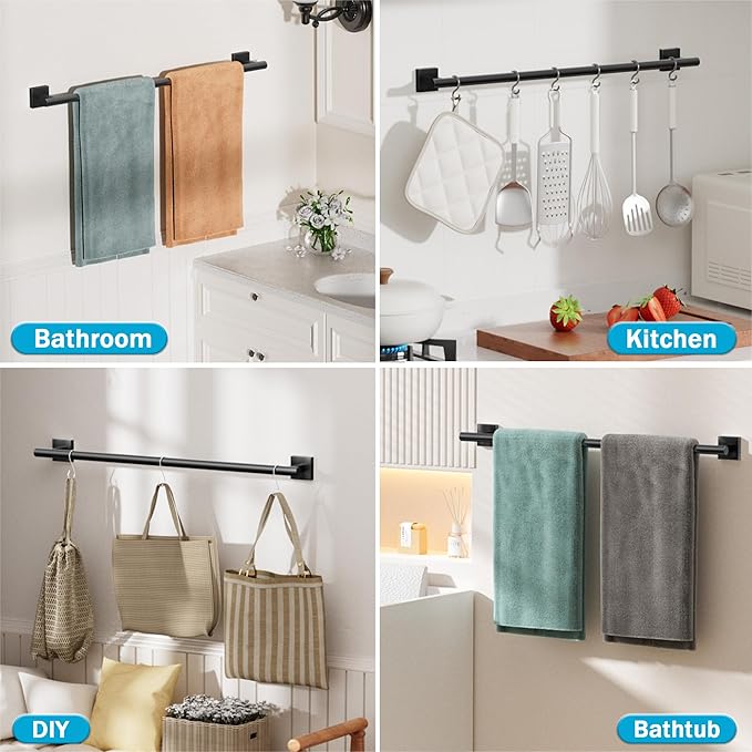 Alise 28 Inch Bathroom Towel Bar, SUS304 Stainless Steel Towel Racks for Bathroom, Towel Rack Wall Mounted Heavy Duty Hand Towel Holder Single Towel Bar, Matte Black
