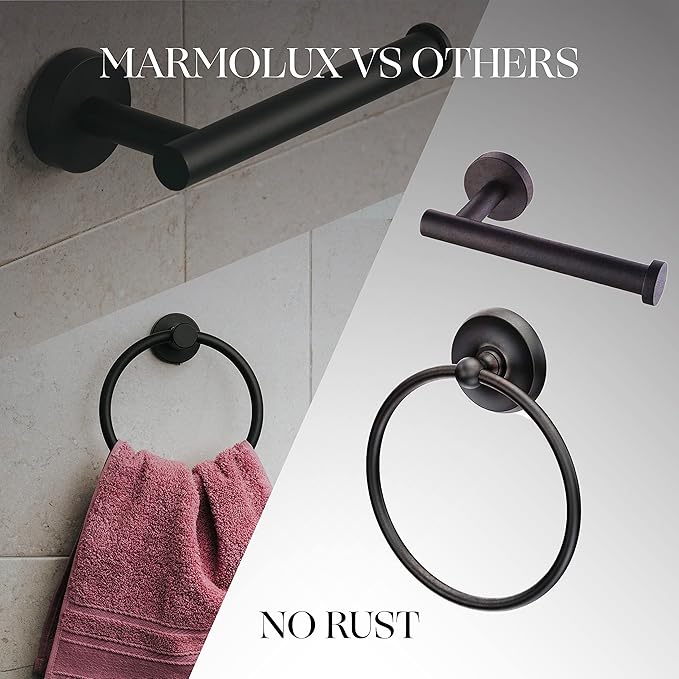 Marmolux Acc - 4 Piece Matte Black Bathroom Hardware Set - Towel Rack Set, Towel Holder & Wall Mounted Fixtures - Stainless Steel Matte Black Accessories