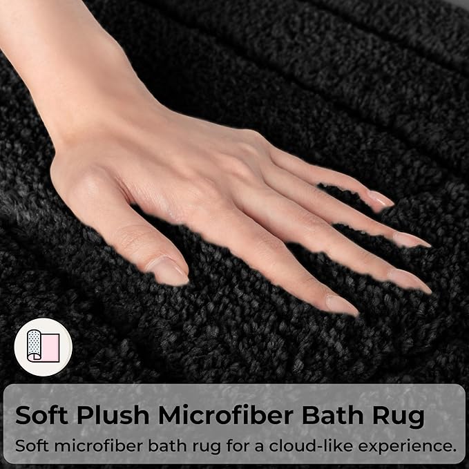 GRANNY SAYS Bathroom Rug Mat, Bath Mats for Bathroom Non-Slip, Super Soft and Water Absorbent, Extra Large Bath Rugs, Microfiber Bath Rugs for Floor, Tub and Shower, 59" x 20", Black