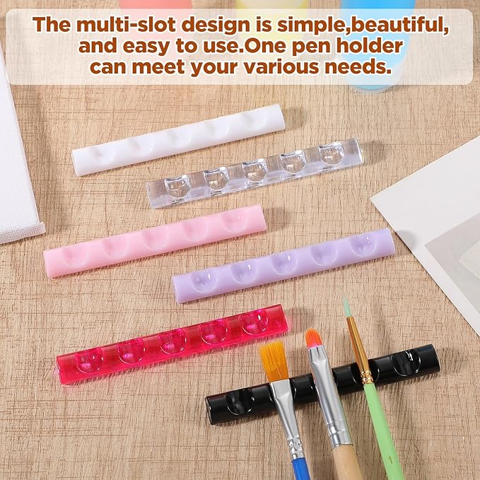 6 Pcs Makeup Brush Organizer Holders, 6 Colors Crystal Bar Pen Holder, 5 Grids Acrylic Nail Art Brush Holder Stand for Gel Nails Supplies Drawing Pens DIY Nail Art Pens