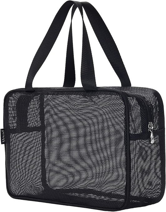 Moyad Mesh Shower Caddy Portable Toiletry Tote Gym Bag for College Dorm Bathroom (Black Large)