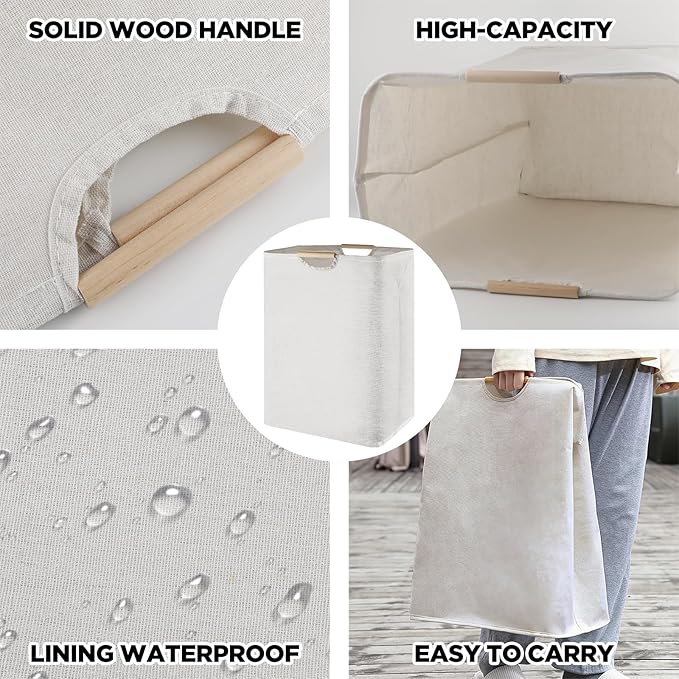 2Pcs Large Laundry Hampers with Handles, 60L Foldable Laundry Hamper, Freestanding Waterproof Clothes Hamper for Bedroom, Bathroom, Dorm, Laundry Room15.3"L x 10.6"W x 20.8"H (Grey)