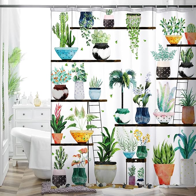 HMS Happy Memories Bohemian Plant Boho Floral Print Shower Curtain, Polyester Fabric Cloth for Bathroom Decor 72×72 Inch Standard Size with 12 Hooks, Also as Room Divider (Color 3)