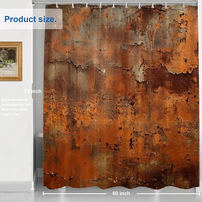 Shrahala Rusty Surface Decorative Shower Curtain, Peeling Paint Texture Bathroom Décor Polyester Fiber Waterproof with Plastic Rings for Shower Stall Bathtubs 72 X 60 in