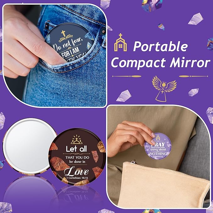Y1tvei Christian Gifts Mirrors Bulk - 36Pcs Marble Pattern Bible Verse Mini Mirrors Inspirational Small Portable Pocket Makeup Mirror Gifts for Women Church Birthday Christmas Galentine Party Favors