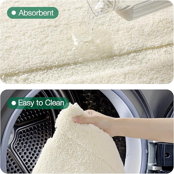 LUMI Ultra Soft Bathroom Rugs Non Slip with Rubber Backing, Absorbent Washable Bath Mat Quick Dry, Upgraded Premium Microfiber Plush Carpet for Bathtub and Shower Floor, Ivory White, 24x43