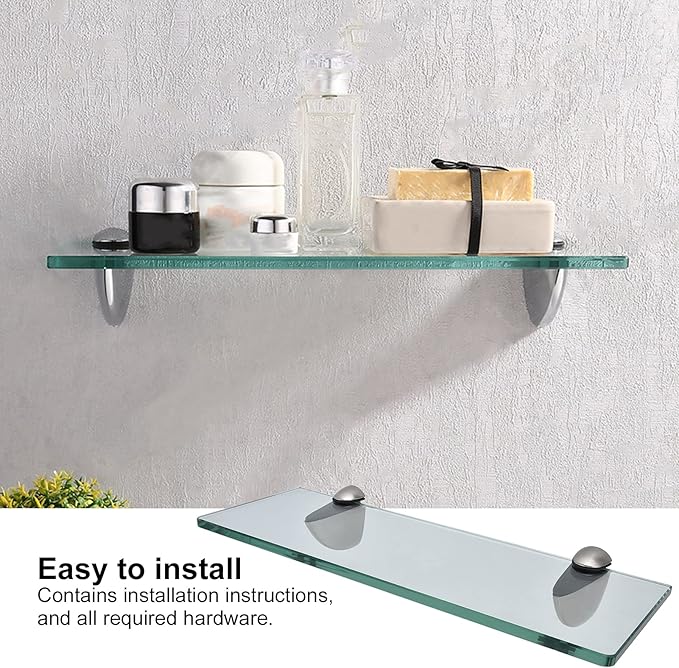 Glass Rack, Modern Design Zinc Alloy Storage Rack Wall Mounted Durable Bathroom Shelf for Home with Tempered Glass for Bathroom Accessory