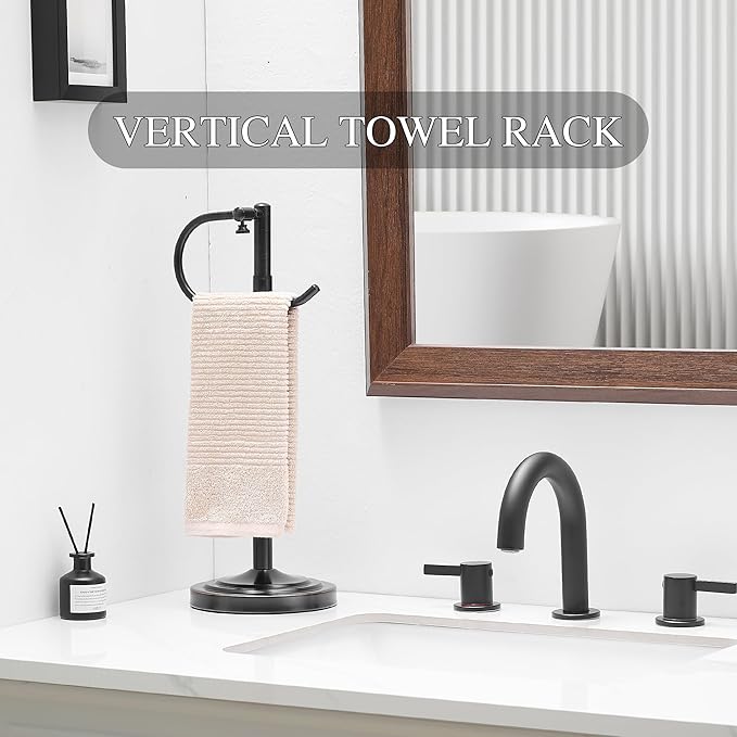 Hand Towel Holder Stand for Bathroom Countertop, Standing Towel Rack with Non-Slip Base, Stainless Steel Adjustable Towel Bar 16.5-26 Inch for Kitchen Vanity (Oil Rubbed Bronze)