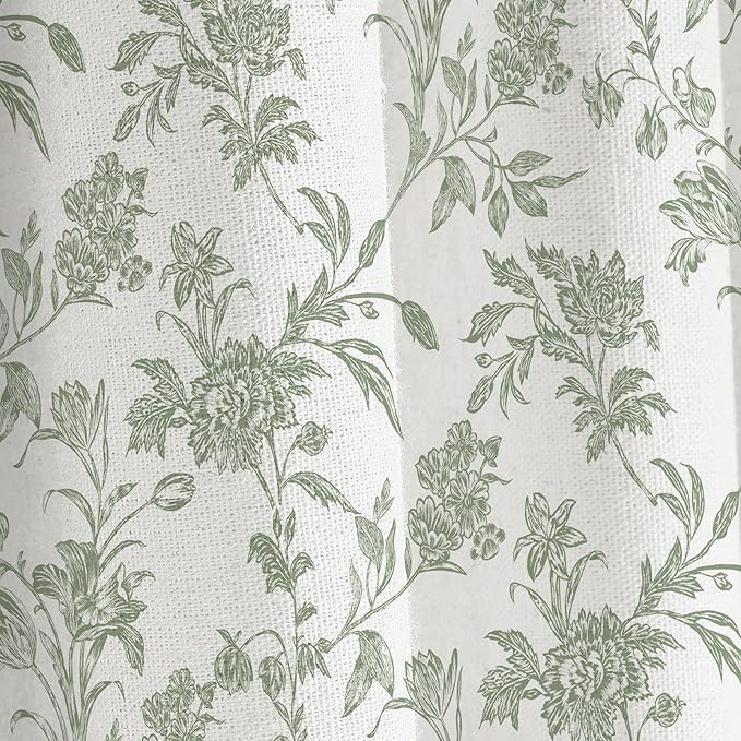 Sage Green Shower Curtain Floral Cotton Cottagecore Shower Curtain for Bathroom 72" W x 75" L