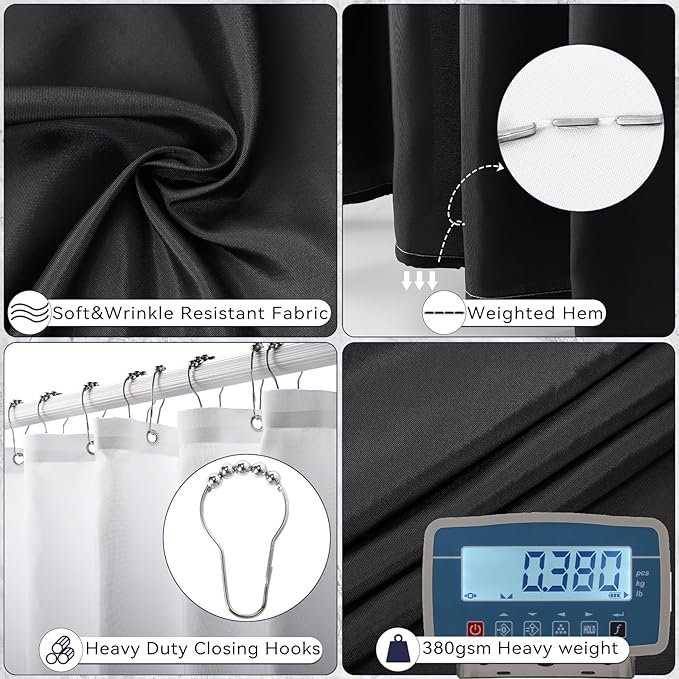XLHOMO Bathroom Set - Black Bathroom Accessories Set, Bathroom Sets with Shower Curtain and Rugs, 24PC Shower Curtain Set with Hooks, Soap Dispenser, Soap Dish, Toilet Brush Holder and Trash Can