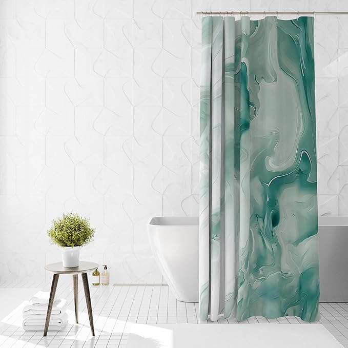 Mocsicka Green Marble Shower Curtain for Bathroom Modern Abstract Green and White Shower Curtain Waterproof Modern Art Decor Bath Curtain with 12 Hooks 72 X 72 Inches