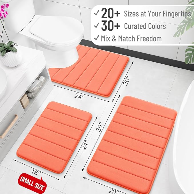 OLANLY Memory Foam Bath Mat 24x16, Super Soft Absorbent Bathroom Rugs, Quick Dry, Machine Washable Shower Floor Rugs, Bathmat Carpet, Bathroom Home Decor Accessories, Coral
