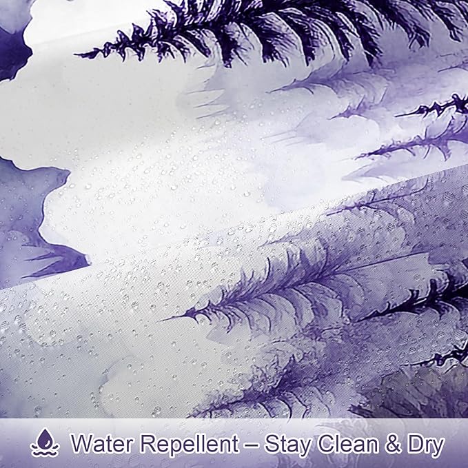 Purple Long Misty Pine Forest Shower Curtain 72 x 78, Mountain Foggy Woodland Scenery Tree 78 Inch Long Shower Curtains for Bathroom, Abstract Waterproof Nature-Themed Decor