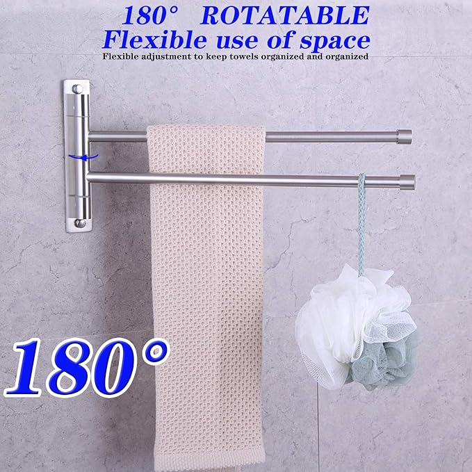 GERZWY Bathroom Swing Arm Towel Bars 2-Arm Wall Mount Stainless Steel Bath Towel Rack Hanger Towel Holder Organizer Brushed Finish HYG02-LS