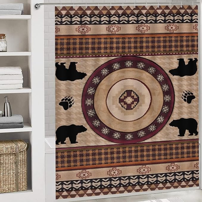 Vintage Deer Bear Farmhouse Shower Curtain Sets with Rugs 4 Piece Accessories Bathroom Curtains Shower Set Include Shower Curtain Non-Slip Rug Toilet Lid Cover Bath Mat One Size