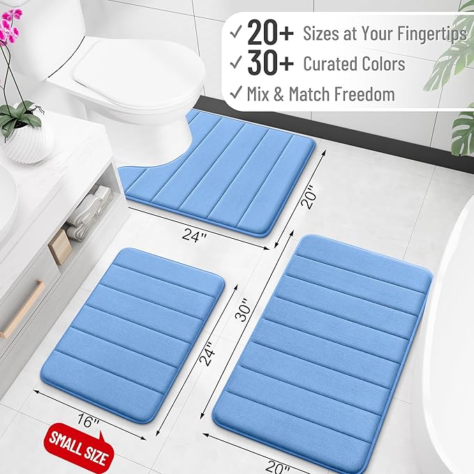 OLANLY Memory Foam Bath Mat 59x35, Super Soft Absorbent Bathroom Rugs, Quick Dry, Machine Washable Shower Floor Rugs, Bathmat Carpet, Bathroom Home Decor Accessories, Cornflower Blue