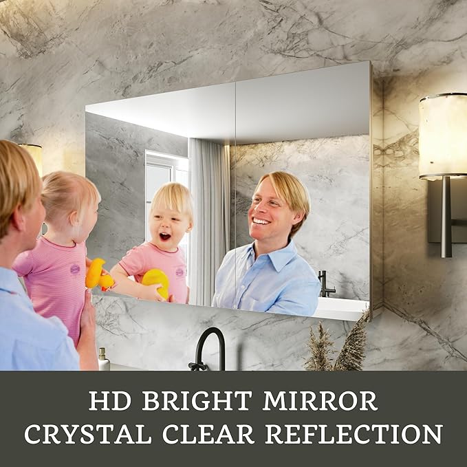 36x24 Bathroom Medicine Cabinet with Mirror,Aluminum Alloy Frame with Mirror Side Panels,Surface or Recessed Medicine Cabinet with Adjustable Shelves,Assembly Required