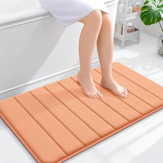 OLANLY Memory Foam Bath Mat 36x24, Super Soft Absorbent Bathroom Rugs, Quick Dry, Machine Washable Shower Floor Rugs, Bathmat Carpet, Bathroom Home Decor Accessories, Peach