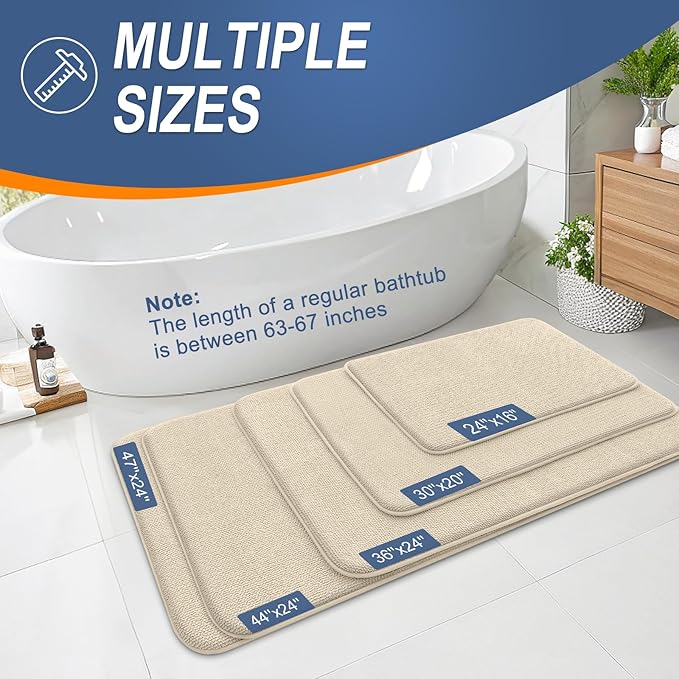 OLANLY Thick Memory Foam Bath Mat Rug 70x24, Extra Soft Absorbent Bathroom Rug, Quick Dry Bath Mats, Non-Slip, Machine Washable Carpet for Bathroom, Tub and Shower, Home Decor Accessories, Sand