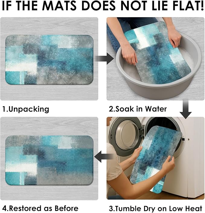 Turquoise Abstract Shower Curtain Set with Toilet Lid Cover and Non-Slip Rugs for Bathroom, Modern Painting Art 4 Pcs Shower Curtain, Vintage Grey White Bathroom Set with 12 Hooks