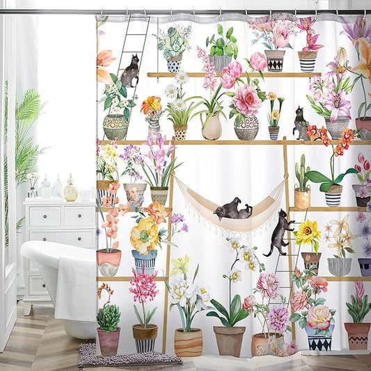 HMS Happy Memories Bohemian Plant Boho Floral Print Shower Curtain, Polyester Fabric Cloth for Bathroom Decor 72×72 Inch Standard Size with 12 Hooks, Also as Room Divider (Color 5)