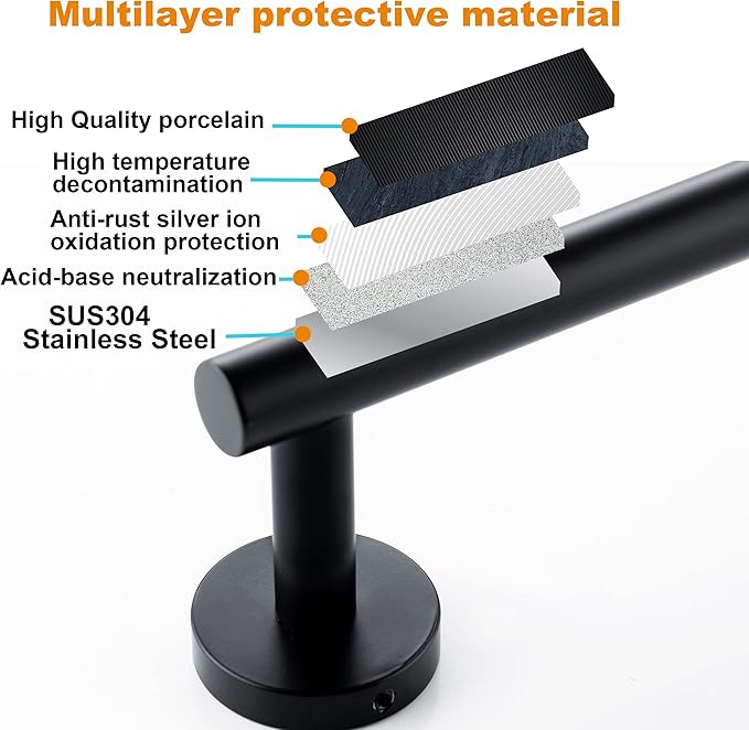 Hand Towel Holder for Bathroom, Matte Black Hand Towel Bar, SUS304 Stainless Steel Hand Towel Hanger, Wall Mounted Small Hand Towel Ring, 9 Inch Round Heavy Duty Towel Rack for Bathroom, Kitchen