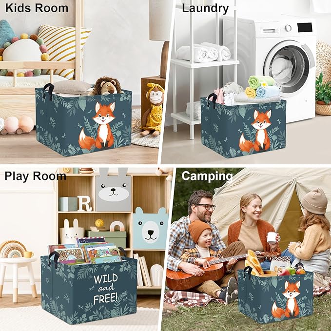 Clastyle Cute Woodland Animal Laundry Basket Kids Clothes Book Storage Basket Gift Toy Box for Bedroom Decor,Fox,40x30x30 cm