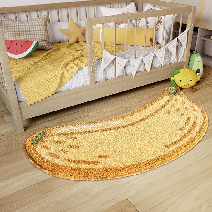 LUMI Cute Bathroom Rugs, Funny Fruit Runner Rug, Soft Plush Fluffy Bath Mat, Absorbent, Non-Slip for Bathroom, Kitchen Sink, Bedroom, Kid's Bedroom, and Living Room, 18.5"x39.5", Banana