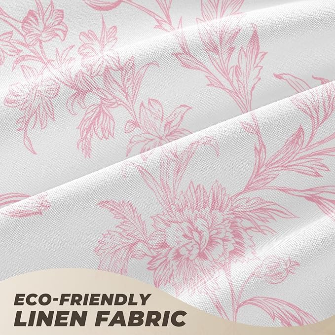 Pink Floral Shower Curtain, Vintage Cotton Linen Cottagecore Shower Curtains for Bathroom