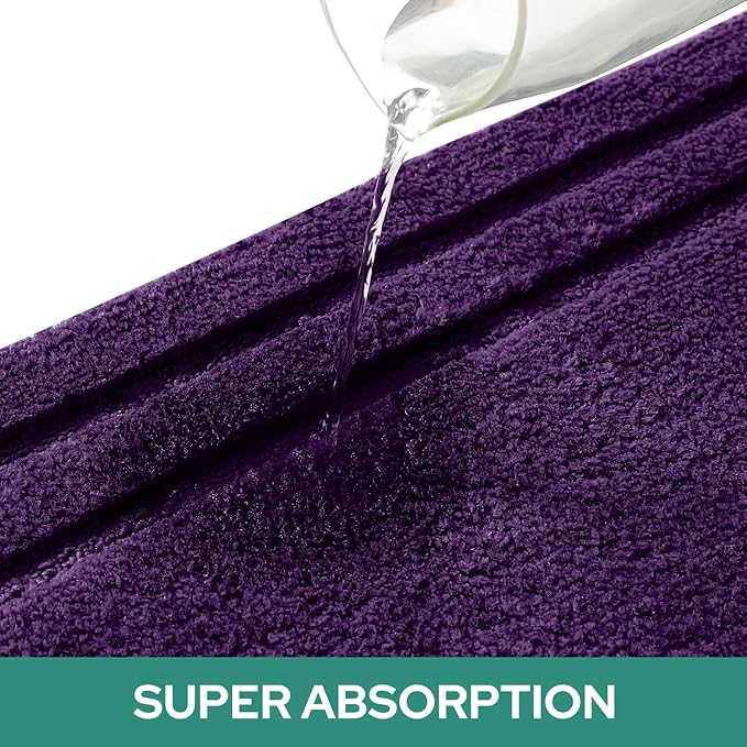 HOMEIDEAS Bathroom Rugs Sets 3 Piece, Super Soft and Absorbent Non Slip Microfiber Toilet Bath Mat with U-Shaped (Purple)