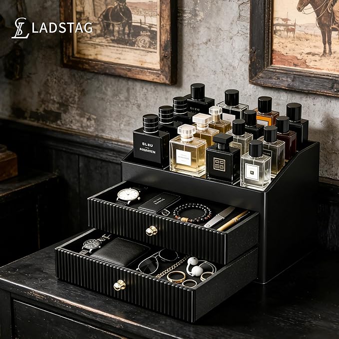 Cologne Organizer for Men, Black Cologne Stand, Organizador de Perfumes Gifts for Valentine's Day, Layer Mens Cologne Organizer for Bathroom, Mens Dresser Top Organizer for Bedroom