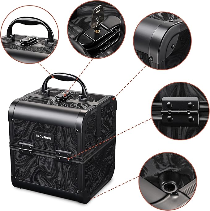 BYOOTIQUE 2-Piece Makeup Train Case Cosmetic Organizer Kit CB Shadows Salon