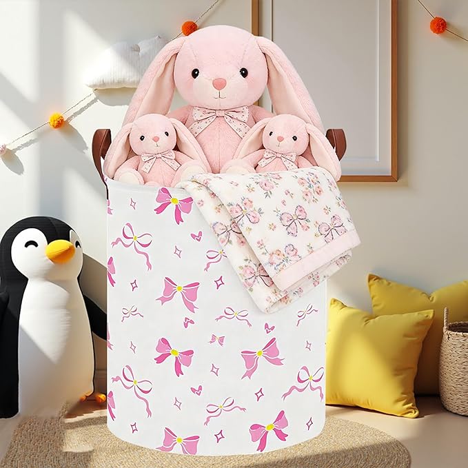 NTAOHAMPER Laundry Hamper,Laundry Basket,Baby Nursery Hamper,Waterproof Storage Bin,Clothes Organizer Basket,Room Decor(Ribbon Bow)