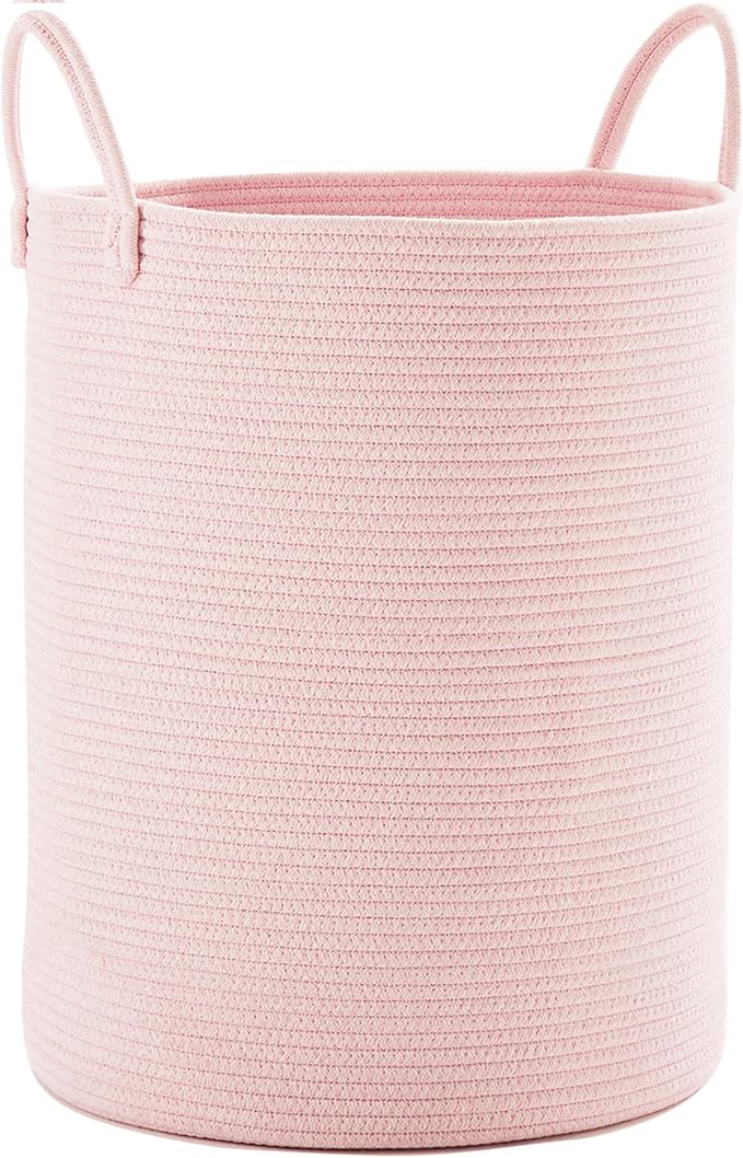 Large Pink Laundry Basket 15x20 Inches, 60L Woven Rope Hamper for Baby Girls and Kids, Nursery Storage Bin for Girls Room, Kawaii Bedroom Laundry Hamper
