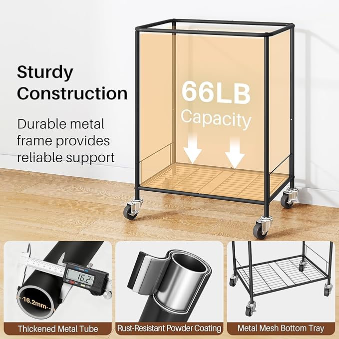 170L Large Laundry Basket with Wheels, Rolling Laundry Hamper Easy Access Clothing Minimizes Bending, Laundry Cart with 4 Silent Casters & Removable Bag for Bedroom, Bathroom, Laundry Room