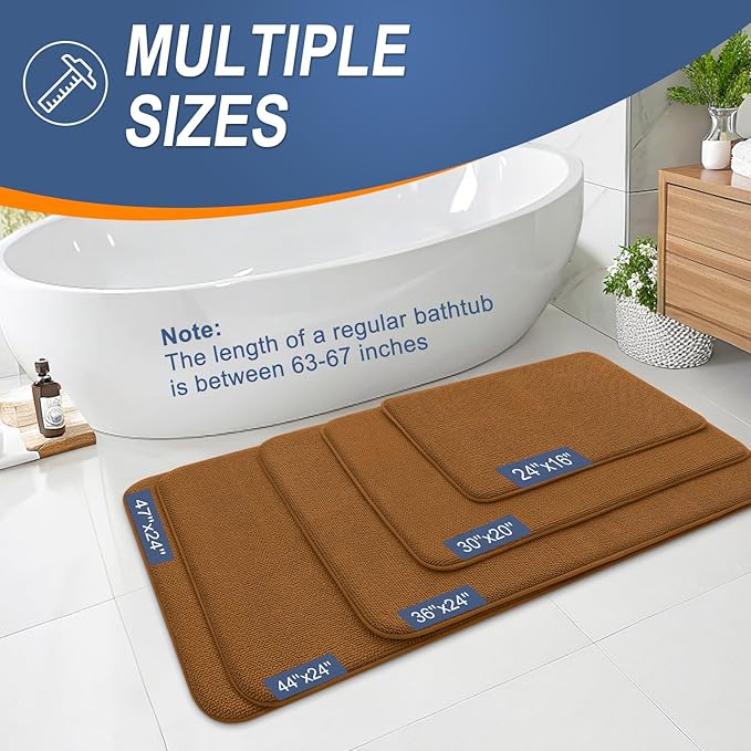 OLANLY Thick Memory Foam Bath Mat Rug 24x16, Extra Soft Absorbent Bathroom Rug, Quick Dry Bath Mats, Non-Slip, Machine Washable Carpet for Bathroom, Tub and Shower, Home Decor Accessories, Ochre