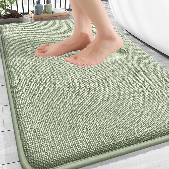 OLANLY Thick Memory Foam Bath Mat Rug 32x20, Extra Soft Absorbent Bathroom Rug, Quick Dry Bath Mats, Non-Slip, Machine Washable Carpet for Bathroom, Tub and Shower, Home Decor Accessories, Sage Green