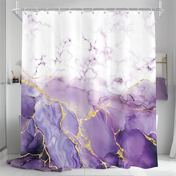 Cinbloo Purple Marble 72Wx78H Shower Curtain Extra Long Abstract Modern Lilac Gold Minimalist Cracked Lines Ombre Elegant Luxury Bathroom Curtain Set Aesthetic Bath Bathroom Accessories Decor