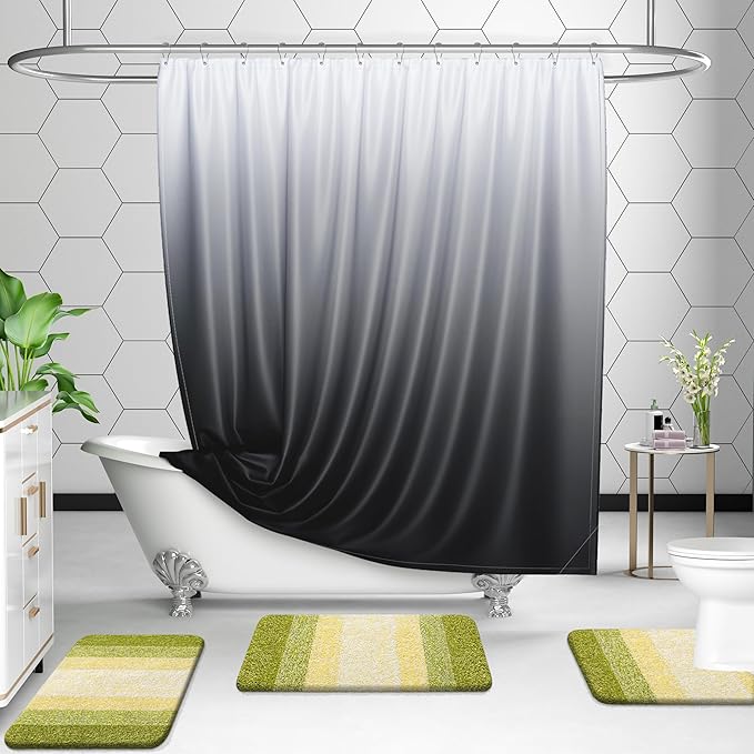 OLANLY Bathroom Rug Set 2 Piece, Soft Absorbent Microfiber Bath Rug Set, Non-Slip, Machine Wash Dry, Plush Shaggy Bath Mats for Bathroom (47"x20"+24"x16", Olive Green)