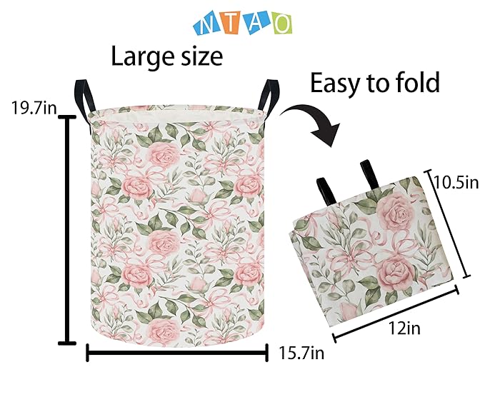 NTAOHAMPER Laundry Hamper,Laundry Basket,Baby Nursery Hamper,Waterproof Storage Bin,Clothes Organizer Basket,Room Decor(Rose)