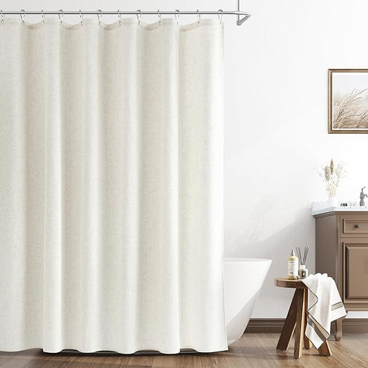 Naturoom Cream Linen Shower Curtain, Country Boho Farmhouse Bath Decor Shower Curtains for Bathroom Neutral Cloth Weighted Textured Fabric Bath Curtain with Hooks, Cream, 72 Inch